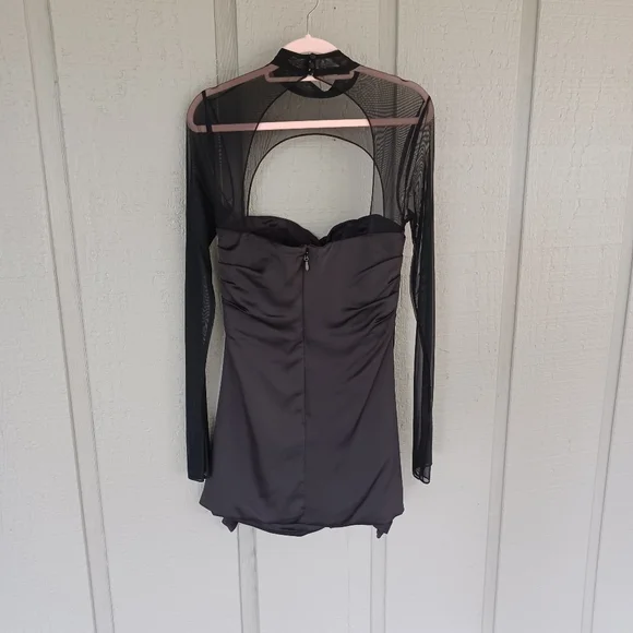 Alieva Maya Draped Corset Mini Dress Size L Women Long Sleeve Silk Satin Black - Picture 5 of 14